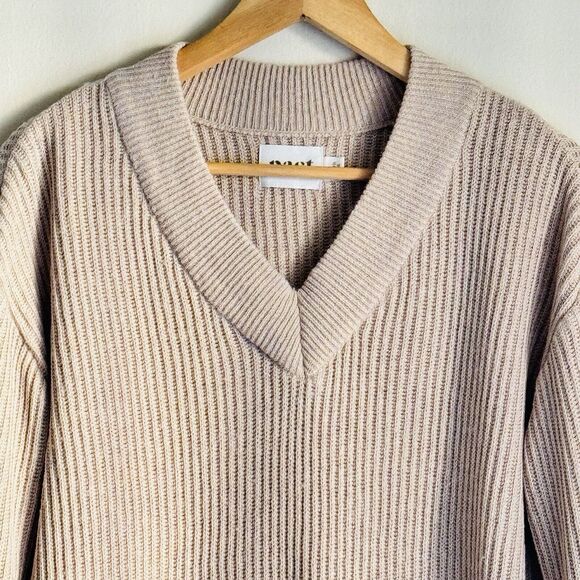 Pact V-Neck Cable Knit Sweater Organic Cotton Wool Size S Beige Sustainable - Picture 4 of 14